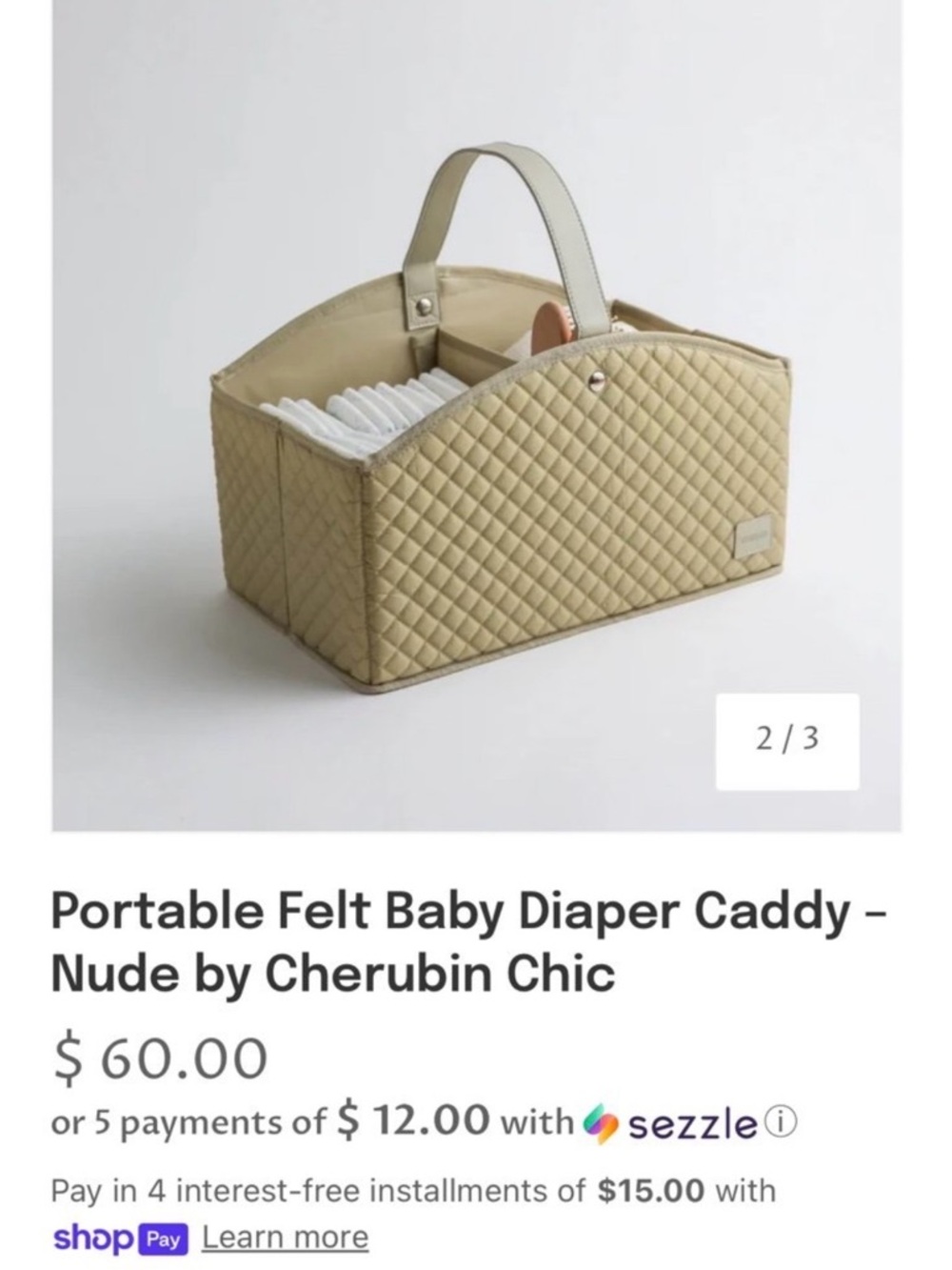 Quilted Baby Diaper Caddy in Nude